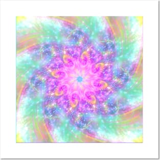 Glowing Lights Colorful Spiral Bright Mandala Abstract Art Posters and Art